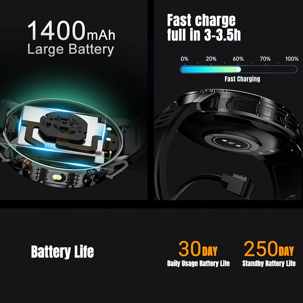 AMOLED Outdoor Smartwatch for Men by COANR with 1.7-Inch Touchscreen, 1400mAh Battery, Compass, LED Flashlight, AI Assistant and Wireless Calling