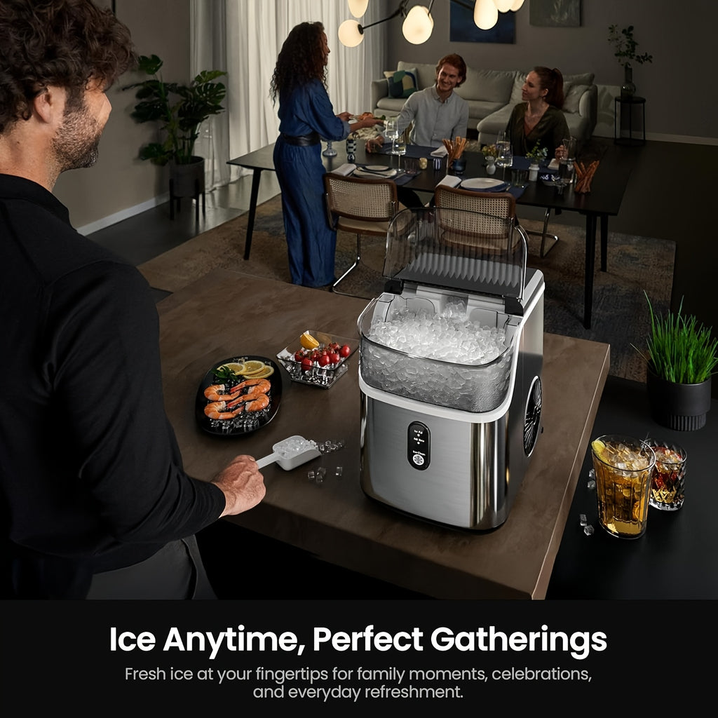Pebble Ice Maker Countertop, 35lbs/Day Nugget Ice or 26lbs/Day Bullet Ice Machine with One-Click Operation and Self-Cleaning, Ice Basket and Scoop Included for Home, Kitchen and Office