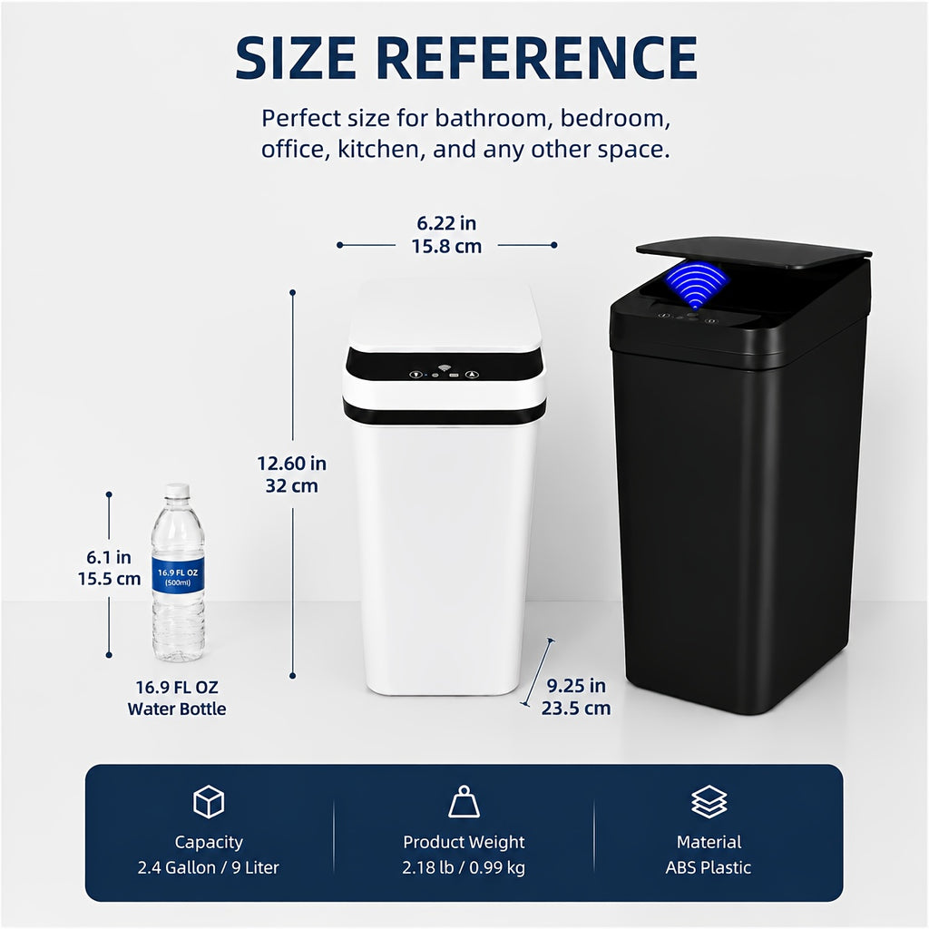 1/2 Pack Small Touchless Motion Sensor Trash Can With Lid, 2.4 Gallon Automatic Garbage Bin, Multi-use For Bathroom Kitchen Office Bedroom