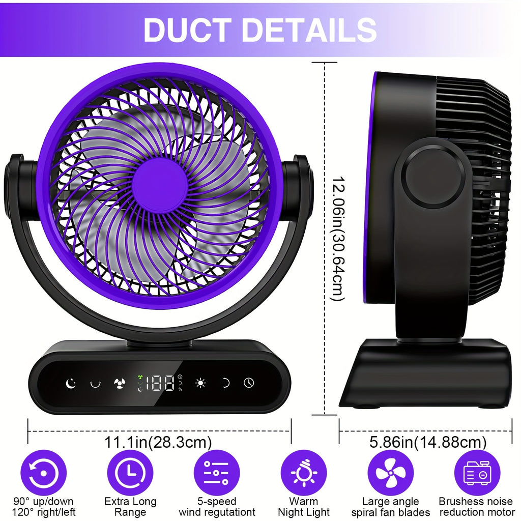 9-Inch Oscillating Camping Fan with Remote Control, 5 Speeds and 12 Warm LEDs, Listed 20000mAh or 40000mAh Options for Campsite Airflow and Home Use