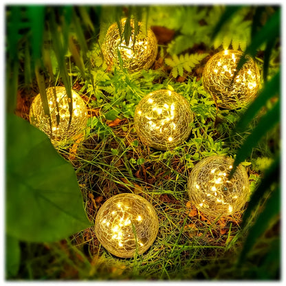 Solar Garden Ball Lights with Crackle Glass, Warm White LED Decorative Globes in 4 or 6 Piece Sets for Patio, Lawn and Outdoor Garden Decor