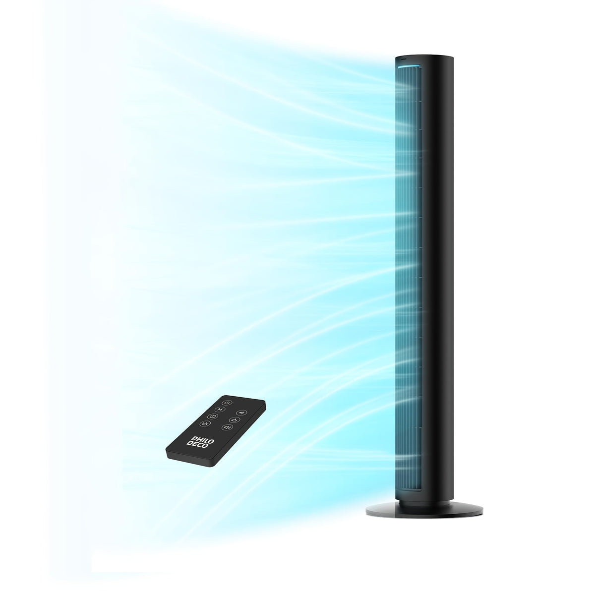 Oscillating Tower Fan in Black with 40-Inch Option Label, Listed Remote Control, Four Speeds, Timer and LED Display for Home Office and Living Room Airflow