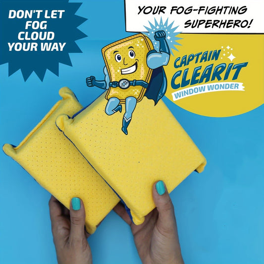 Car Glass Cleaning Sponge by Captain Clear, Blue and Yellow Single-Piece Wiping Tool for Compatible Vehicle Windows, Mirrors and Everyday Auto Care