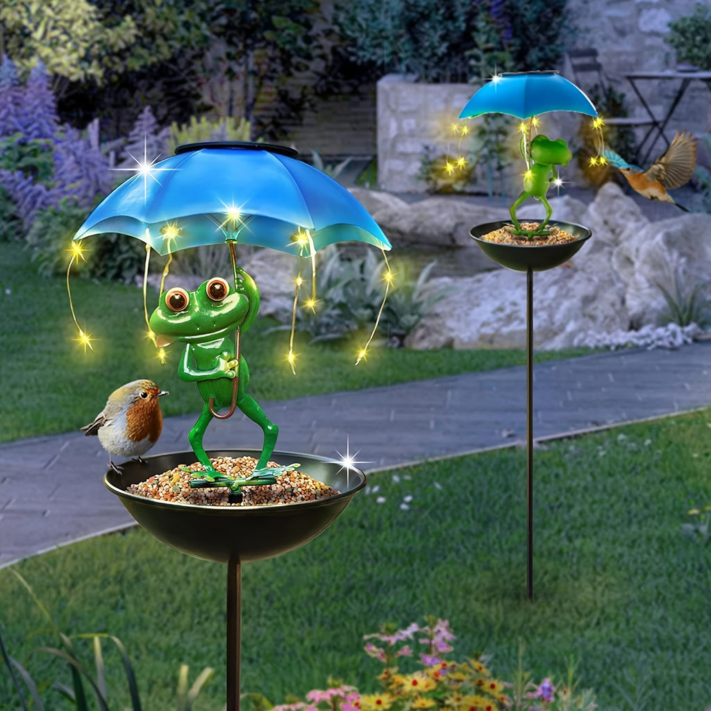 Solar Garden Decoration with Listed LED Light String and Bird Feeder Wording, Single Black Ant Option Label for Outdoor Lawn, Terrace and Pathside Displays