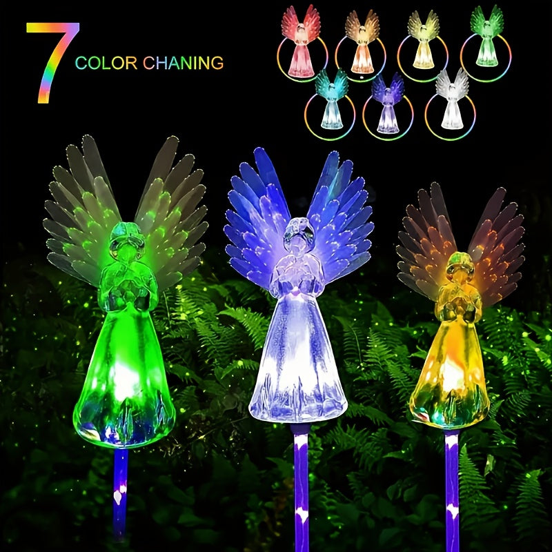 Solar Angel Garden Lights in Listed Two- or Four-Piece Options, Outdoor Decorative Lighting for Yard and Patio Displays, Housewarming and Seasonal Gift Ideas