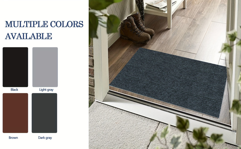 Low Profile Indoor Doormat and Entryway Runner with Grooved Surface and Listed Rubber Backing, Seven Size Options in Grey, Black or Brown for Home Entrances
