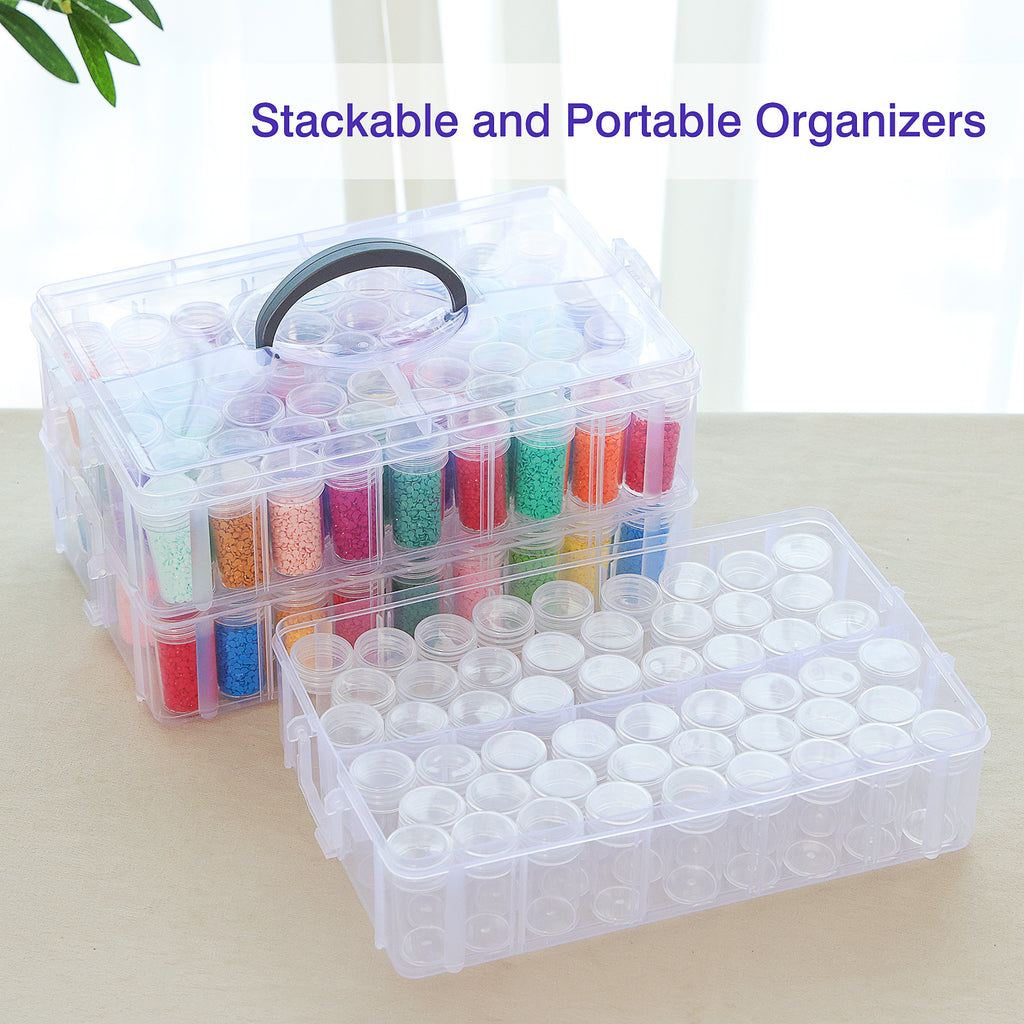 Bead Organizer by Whonline with Four Tiers and 200 Listed Slots, Portable Stackable Diamond Painting Storage for Jewelry Beads and Small Craft Supplies