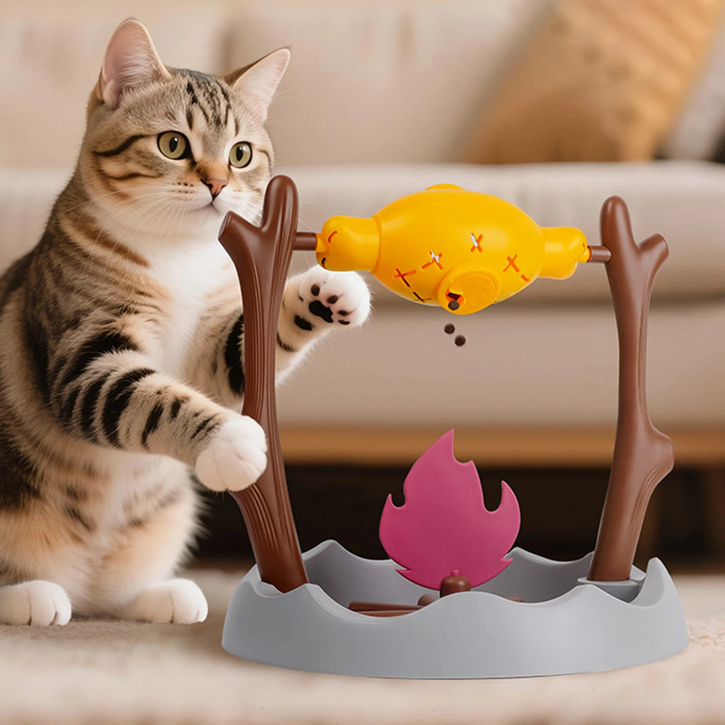 Cat Puzzle Feeder with 360-Degree Rotating Treat Dispenser, Adjustable Food Outlet and PP Construction for Interactive Snack Play and Slow Feeding