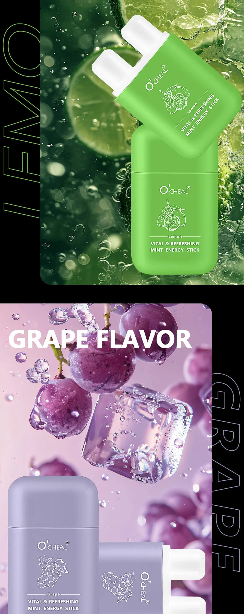 Aroma Scent Stick by O'cheal with Double-Hole Design, Listed 3.6g Format and Mint, Watermelon, Peach, Lemon or Grape Labels with Single and Multipack Options