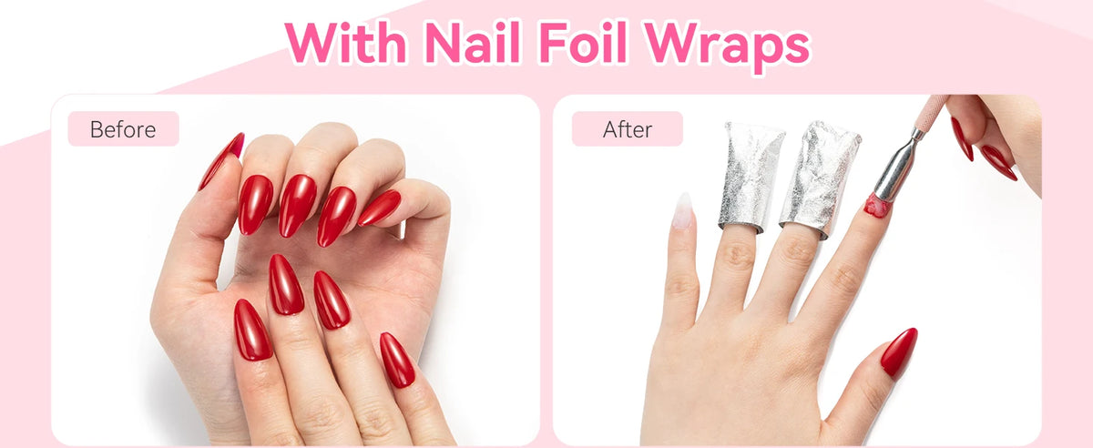 Nail Foil Wraps with Attached Cotton Pads by Makartt, 100-Piece Soak-Off Removal Supplies for Compatible Gel Polish and Nail Coatings, Acetone Not Included