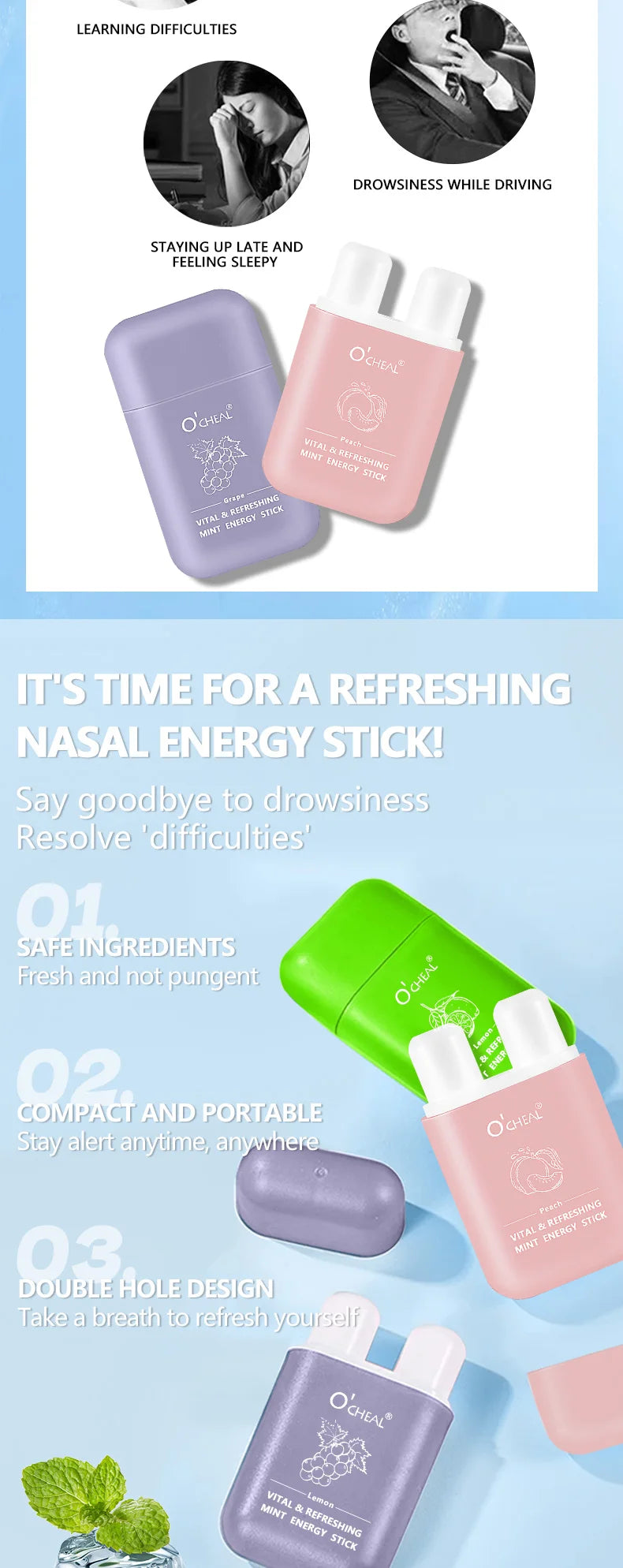 Aroma Scent Stick by O'cheal with Double-Hole Design, Listed 3.6g Format and Mint, Watermelon, Peach, Lemon or Grape Labels with Single and Multipack Options