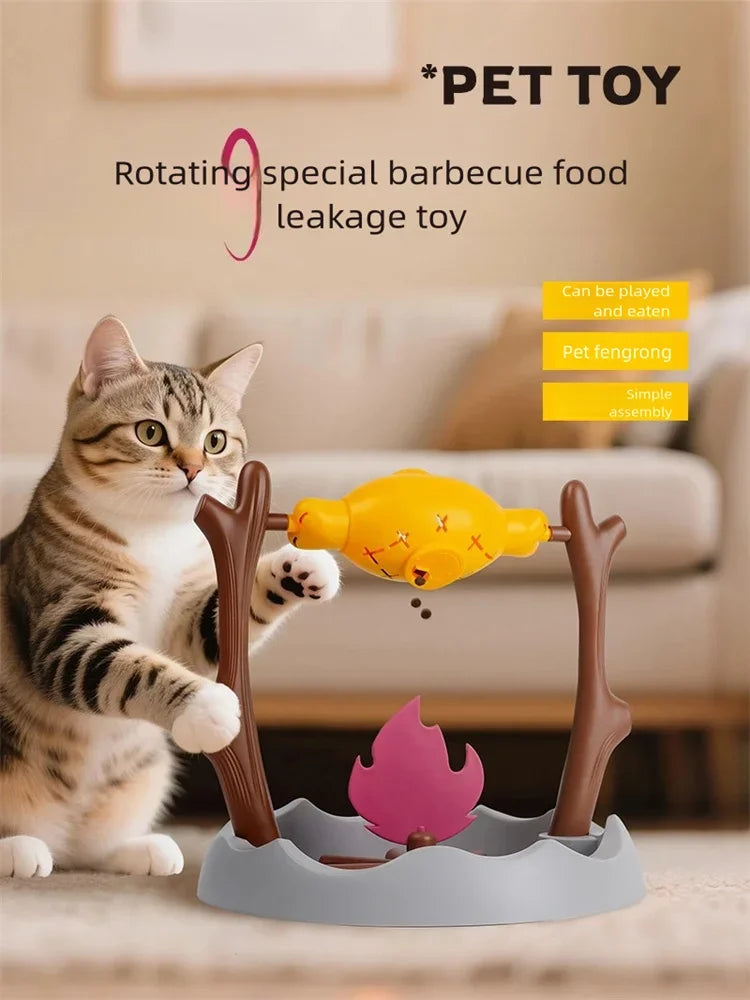 Cat Puzzle Feeder with 360-Degree Rotating Treat Dispenser, Adjustable Food Outlet and PP Construction for Interactive Snack Play and Slow Feeding