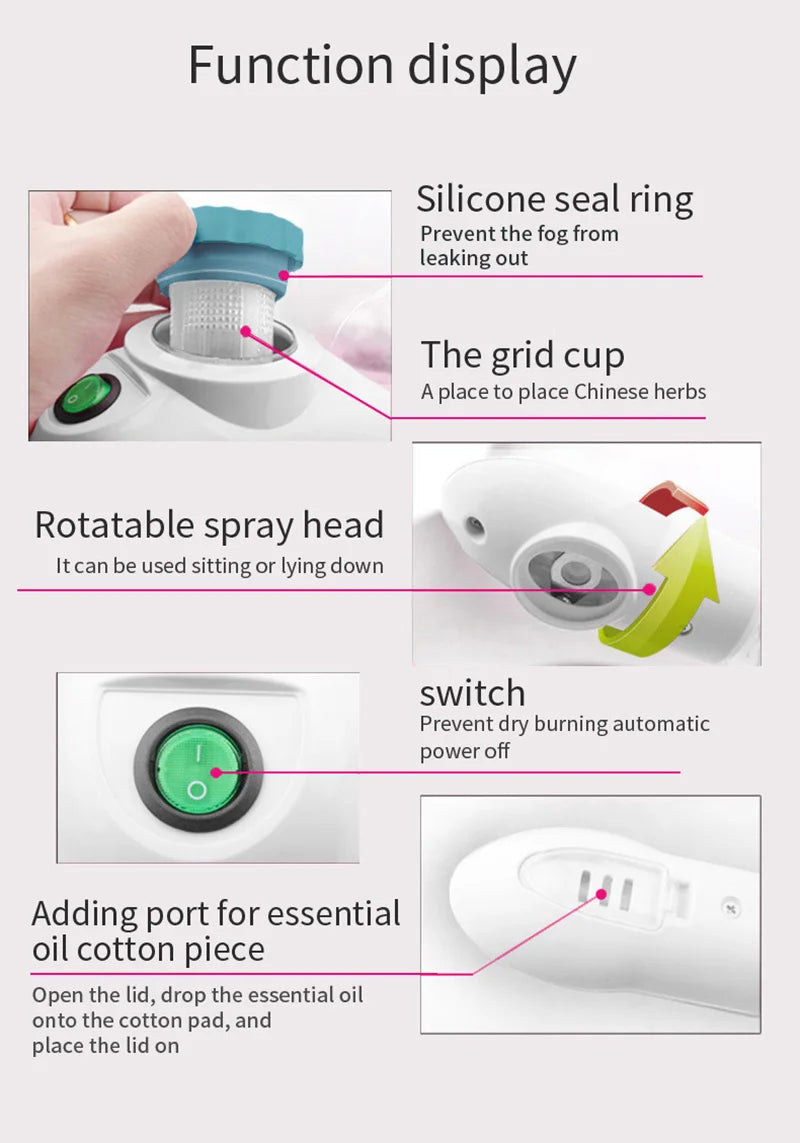 100ml Warm Mist Facial Steamer with Extended Arm, 360-Degree Rotating Outlet and Aromatherapy Compartment, 350W Home Beauty Device