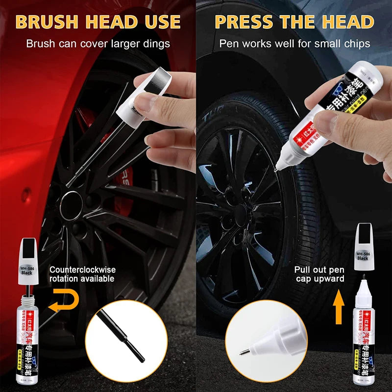 Wheel Rim Touch Up Paint Pen with Brush Application Reference, Silver, Matte Black, Gloss Black or Grey Options for Cosmetic Scuff and Chip Coverage