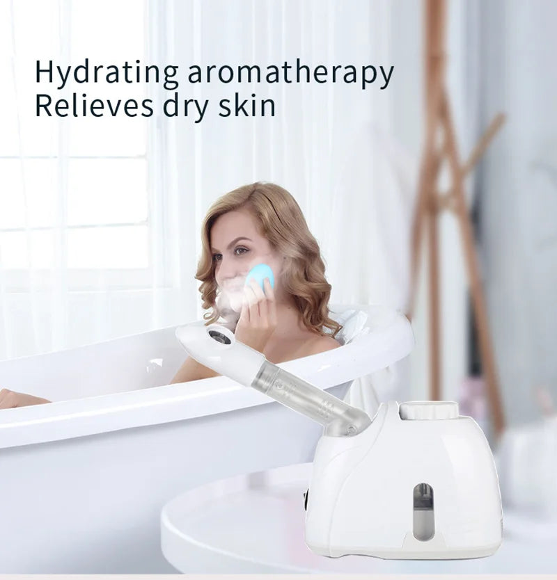 100ml Warm Mist Facial Steamer with Extended Arm, 360-Degree Rotating Outlet and Aromatherapy Compartment, 350W Home Beauty Device