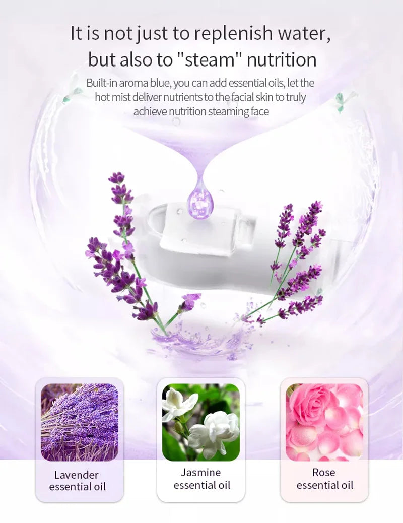 100ml Warm Mist Facial Steamer with Extended Arm, 360-Degree Rotating Outlet and Aromatherapy Compartment, 350W Home Beauty Device