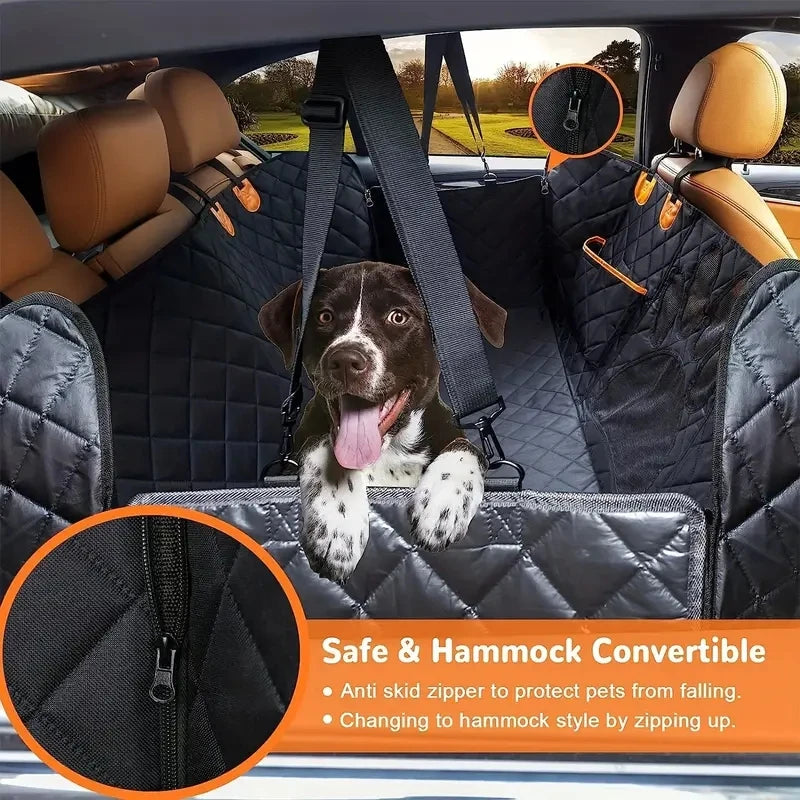 Dog Car Hammock Seat Cover, Black Rear-Seat Pet Travel Accessory with Viewing Mesh Window and Side Zipper for Compatible Car, Truck and SUV Seat and Door Coverage