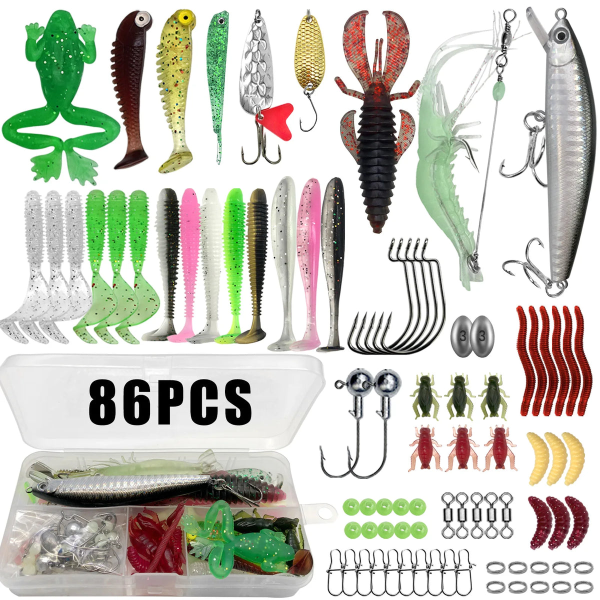 Fishing Lure Kit for Trout, Pike and Bass, Multi-Lure Tackle Selection with Layered Box Reference and Six Model Options for Recreational Angling Trips