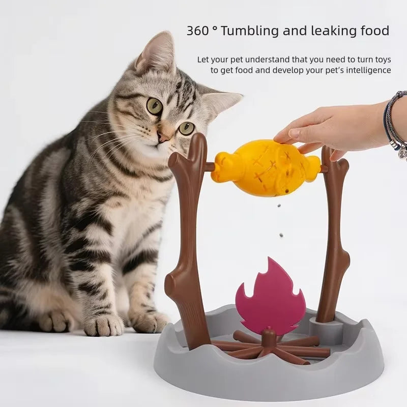 Cat Puzzle Feeder with 360-Degree Rotating Treat Dispenser, Adjustable Food Outlet and PP Construction for Interactive Snack Play and Slow Feeding