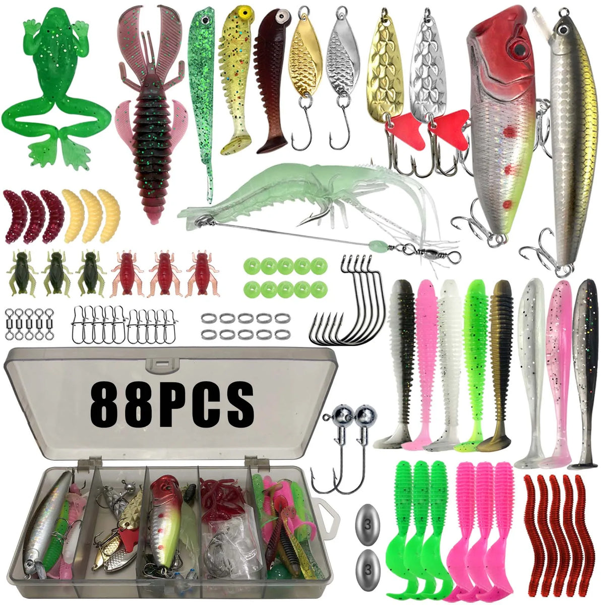 Fishing Lure Kit for Trout, Pike and Bass, Multi-Lure Tackle Selection with Layered Box Reference and Six Model Options for Recreational Angling Trips