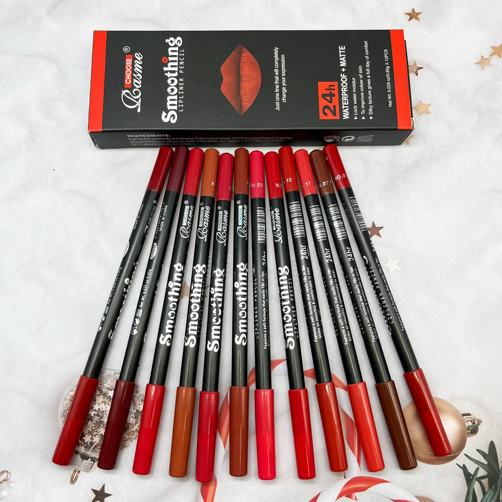 Lipstick Set with Twelve-Piece Assortment Reference, Lip Liner Pencil and Matte Lip Gloss Options in Four Coded Selections for Everyday Makeup and Beauty Gifts