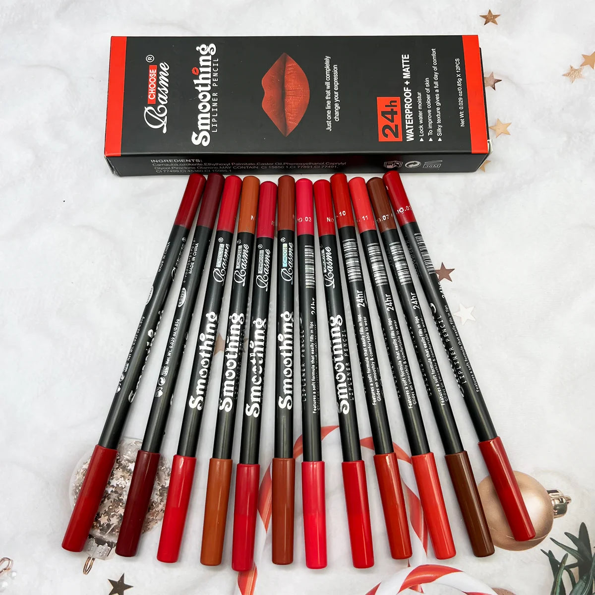 Lipstick Set with Twelve-Piece Assortment Reference, Lip Liner Pencil and Matte Lip Gloss Options in Four Coded Selections for Everyday Makeup and Beauty Gifts