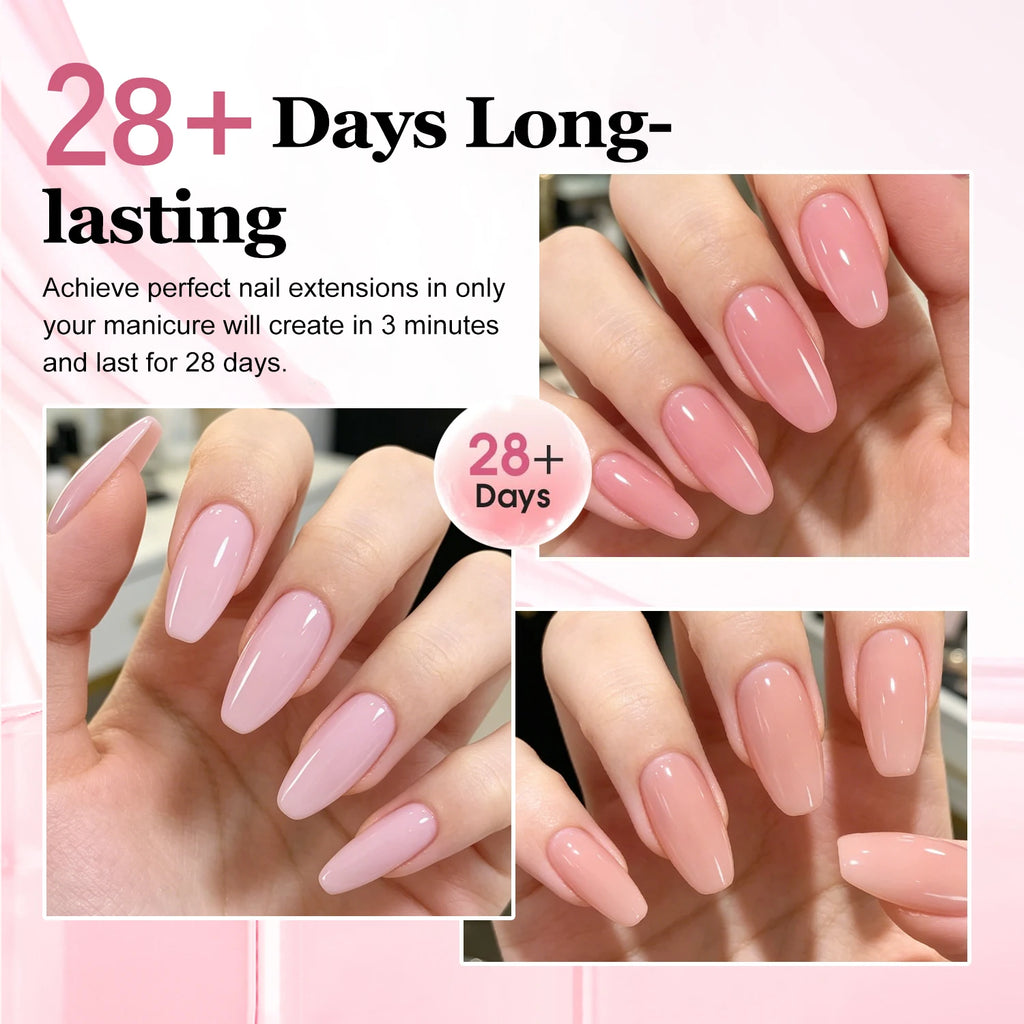 Duolingdai Poly Nail Extension Gel Kit with 4 Listed Colors, 8-Piece Toolset and Mini Nail Light for Instruction-Guided Adult DIY Manicure Designs