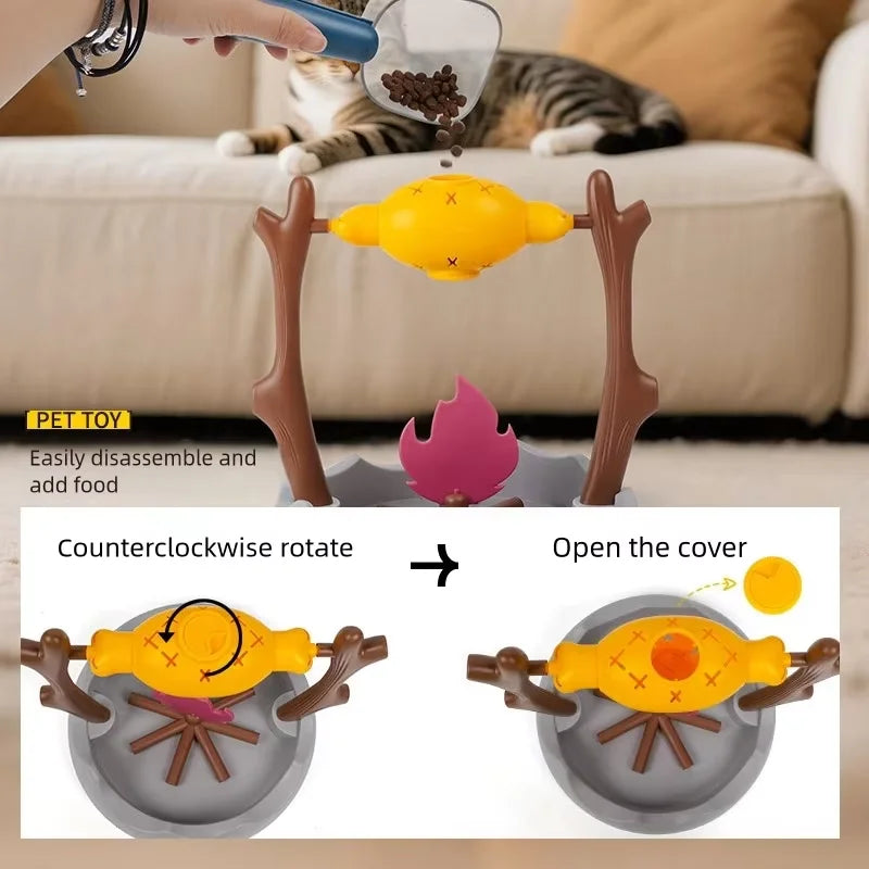 Rotating Cat Treat Dispenser with Adjustable Food Outlet, 360-Degree PP Slow Feeding Toy in Green, Yellow or Gold for Supervised Interactive Snack Play