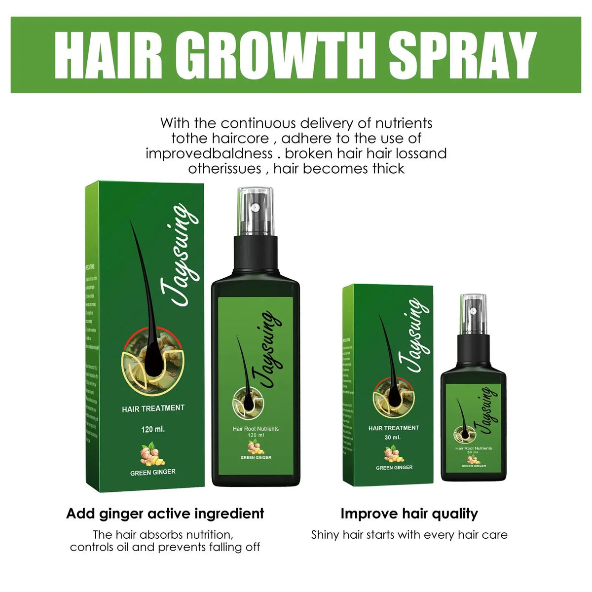 Ginger Scalp Care Spray for At-Home Hair and Scalp Massage Routines, with 30ml and 120ml Size Choices plus a Two-Piece Option