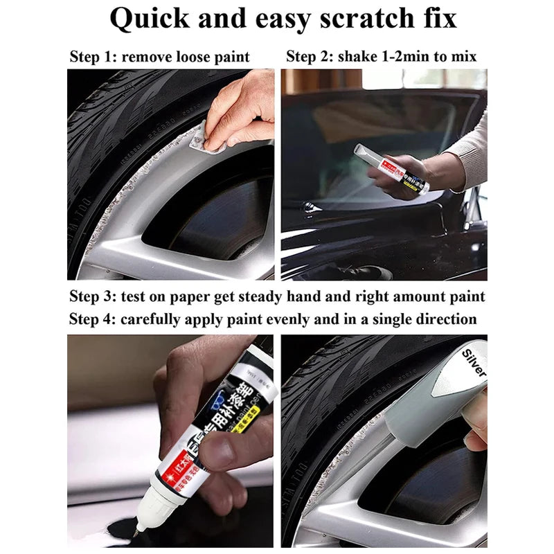 Wheel Rim Touch Up Paint Pen with Brush Application Reference, Silver, Matte Black, Gloss Black or Grey Options for Cosmetic Scuff and Chip Coverage