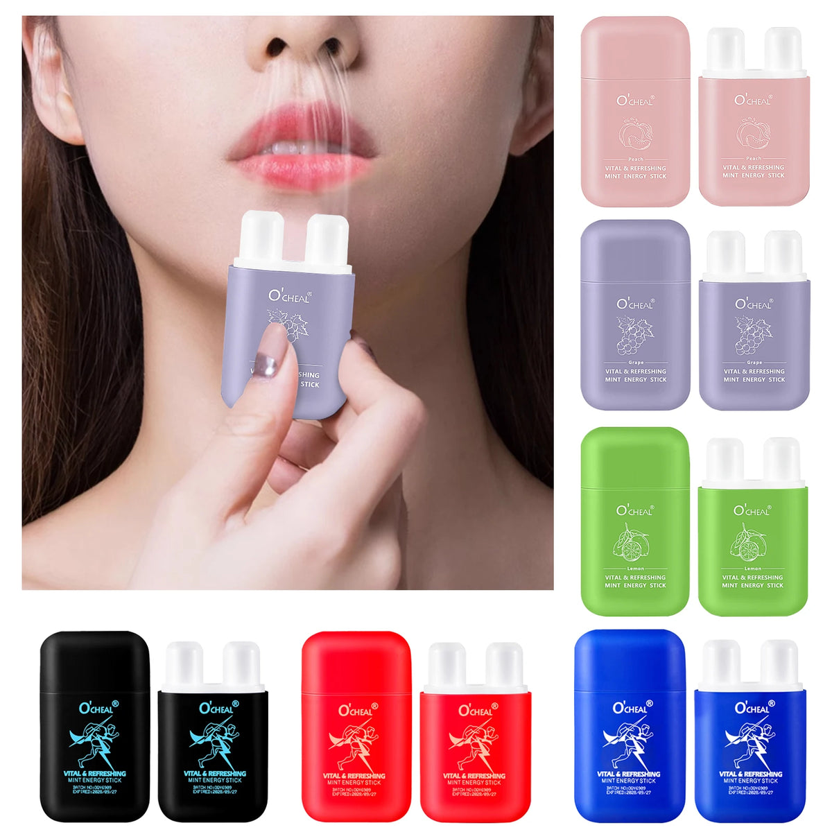 Aroma Scent Stick by O'cheal with Double-Hole Design, Listed 3.6g Format and Mint, Watermelon, Peach, Lemon or Grape Labels with Single and Multipack Options
