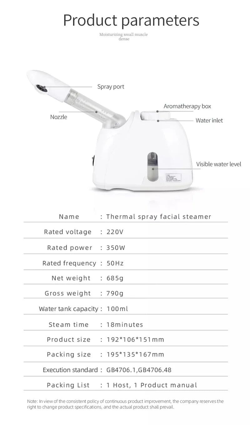 100ml Warm Mist Facial Steamer with Extended Arm, 360-Degree Rotating Outlet and Aromatherapy Compartment, 350W Home Beauty Device