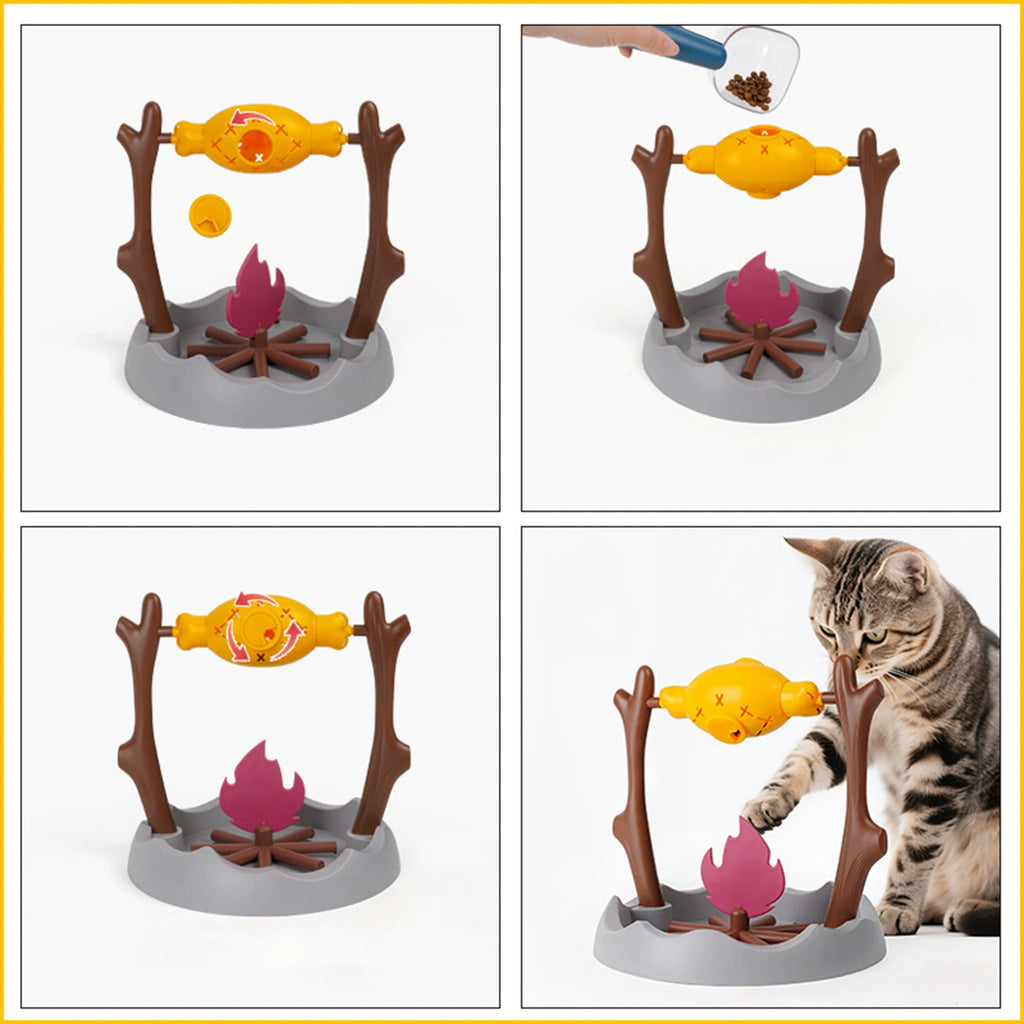 Cat Puzzle Feeder with 360-Degree Rotating Treat Dispenser, Adjustable Food Outlet and PP Construction for Interactive Snack Play and Slow Feeding