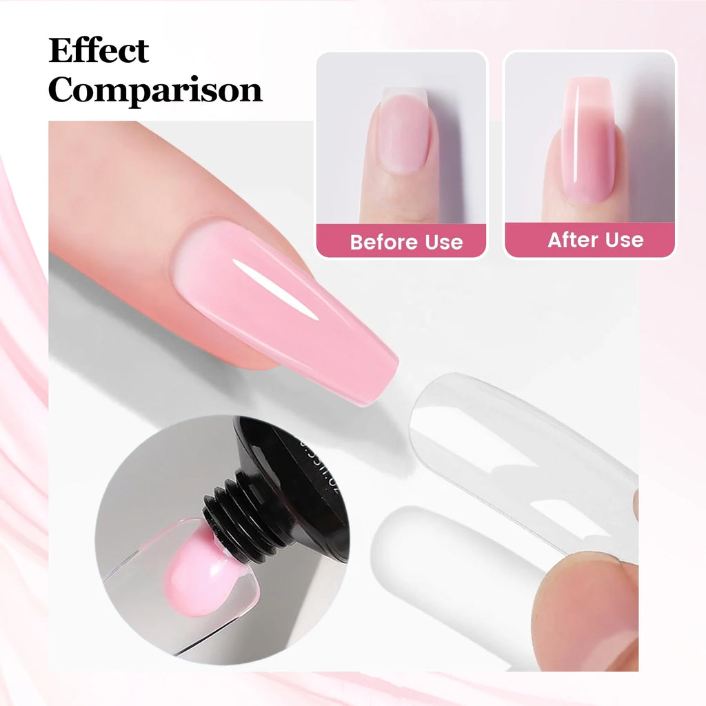 Duolingdai Poly Nail Extension Gel Kit with 4 Listed Colors, 8-Piece Toolset and Mini Nail Light for Instruction-Guided Adult DIY Manicure Designs