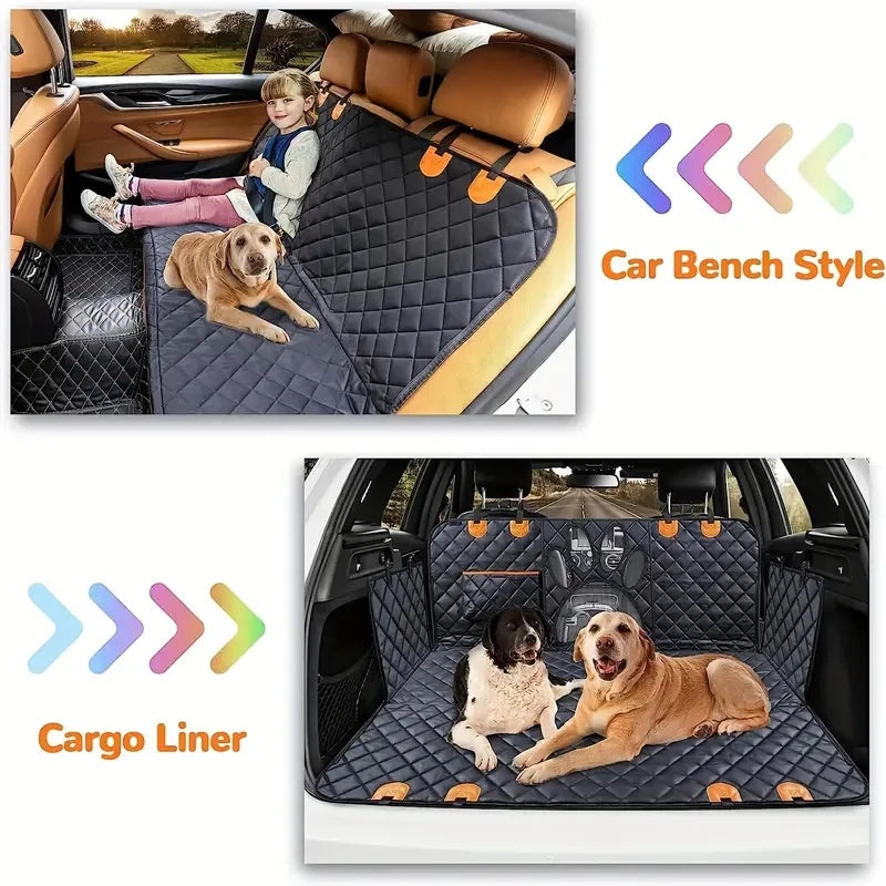Dog Car Hammock Seat Cover, Black Rear-Seat Pet Travel Accessory with Viewing Mesh Window and Side Zipper for Compatible Car, Truck and SUV Seat and Door Coverage