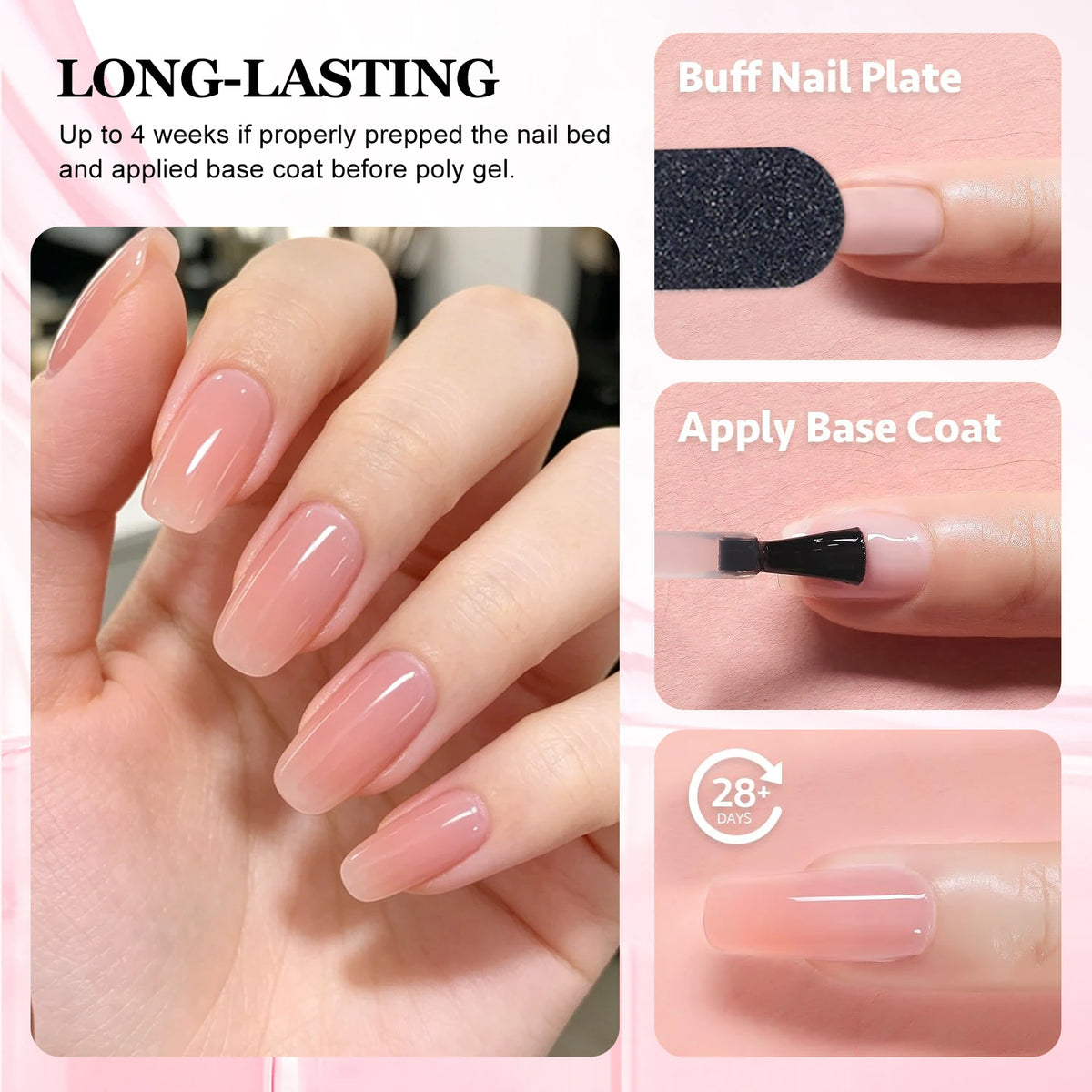 Duolingdai Poly Nail Extension Gel Kit with 4 Listed Colors, 8-Piece Toolset and Mini Nail Light for Instruction-Guided Adult DIY Manicure Designs