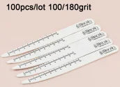 Wooden White Nail Files with Listed 100/180 Grit Sandpaper, 10, 50 or 100-Piece Pack Options for Manual Nail Shaping and Manicure Salon Supplies