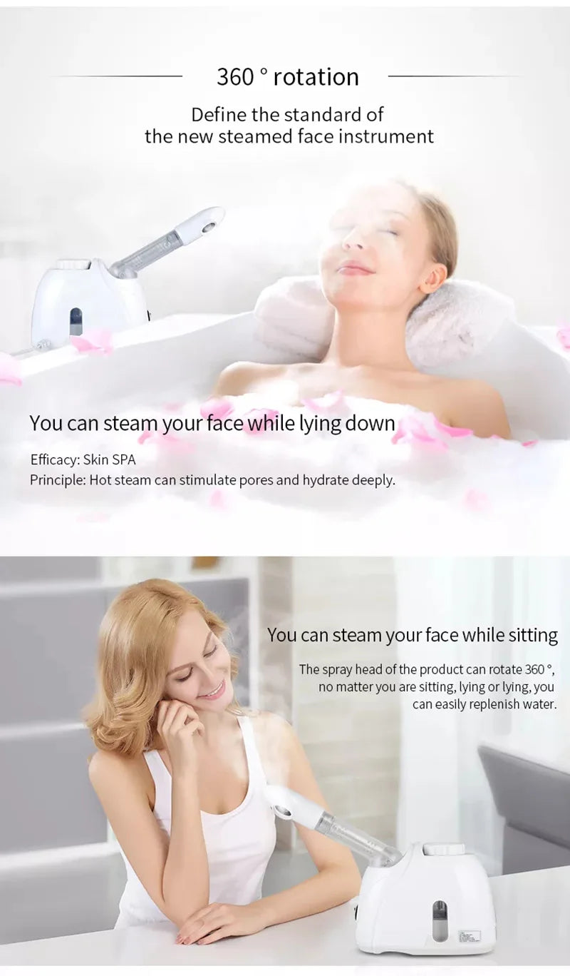100ml Warm Mist Facial Steamer with Extended Arm, 360-Degree Rotating Outlet and Aromatherapy Compartment, 350W Home Beauty Device