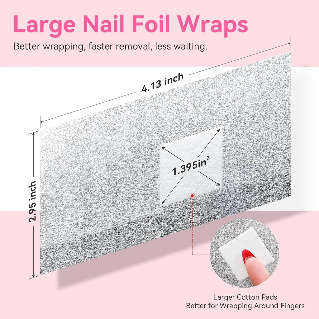 Nail Foil Wraps with Attached Cotton Pads by Makartt, 100-Piece Soak-Off Removal Supplies for Compatible Gel Polish and Nail Coatings, Acetone Not Included