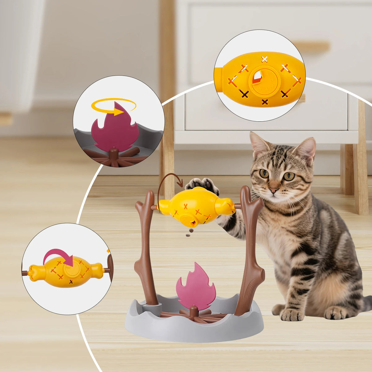 Cat Puzzle Feeder with 360-Degree Rotating Treat Dispenser, Adjustable Food Outlet and PP Construction for Interactive Snack Play and Slow Feeding