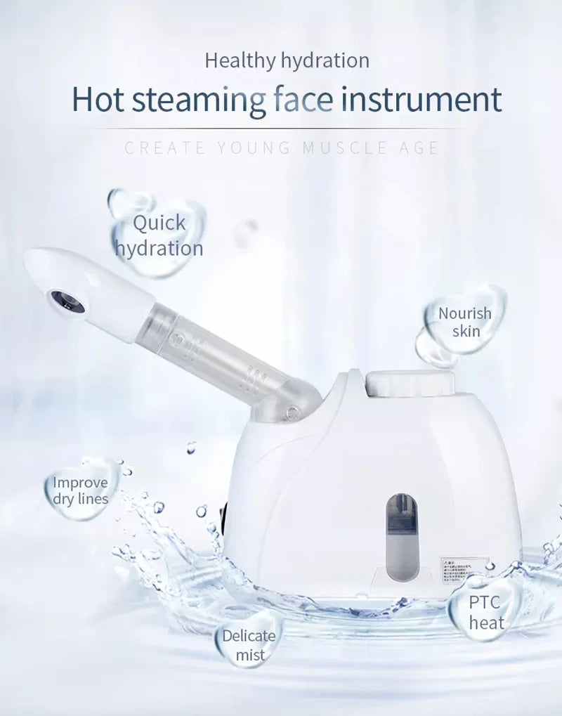 100ml Warm Mist Facial Steamer with Extended Arm, 360-Degree Rotating Outlet and Aromatherapy Compartment, 350W Home Beauty Device