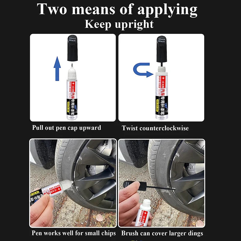 Wheel Rim Touch Up Paint Pen with Brush Application Reference, Silver, Matte Black, Gloss Black or Grey Options for Cosmetic Scuff and Chip Coverage
