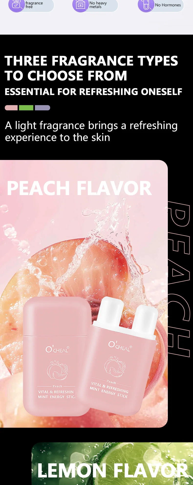Aroma Scent Stick by O'cheal with Double-Hole Design, Listed 3.6g Format and Mint, Watermelon, Peach, Lemon or Grape Labels with Single and Multipack Options