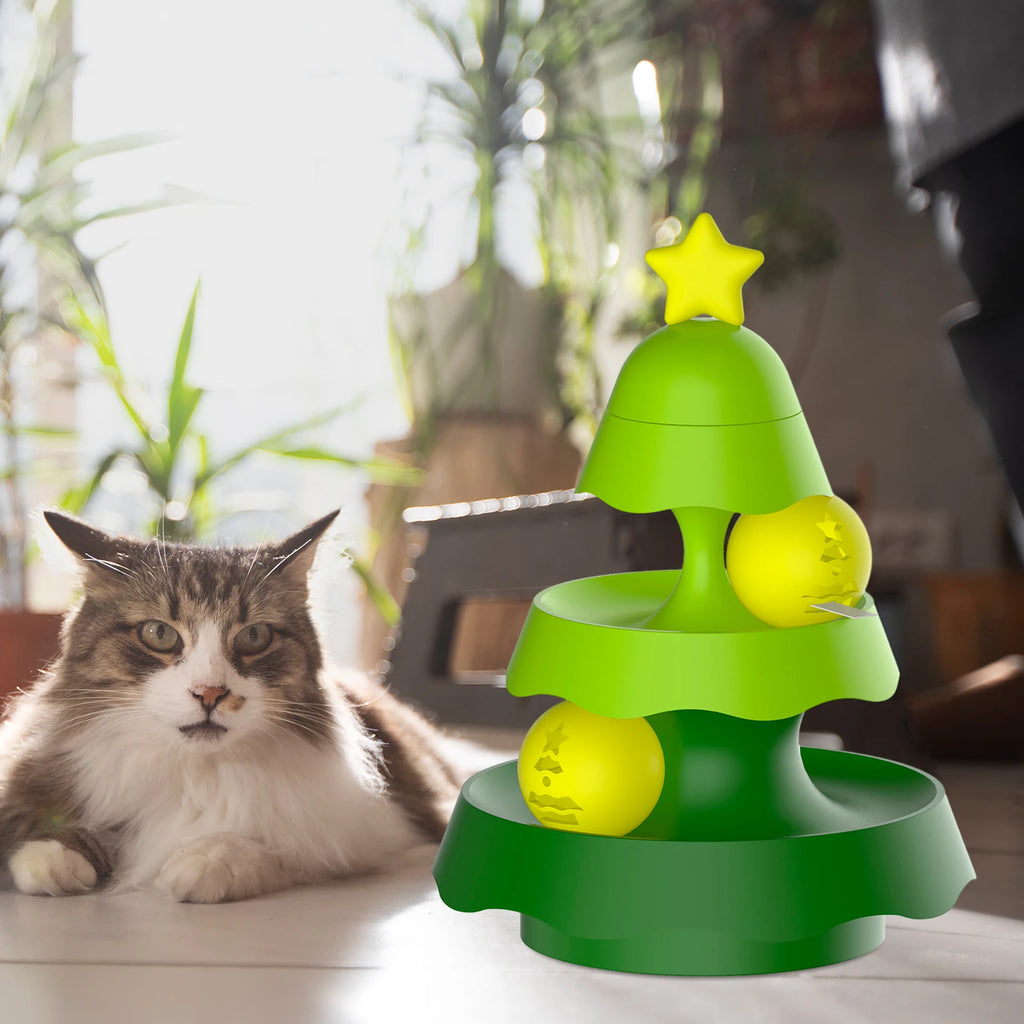 Cat Puzzle Feeder with 360-Degree Rotating Treat Dispenser, Adjustable Food Outlet and PP Construction for Interactive Snack Play and Slow Feeding