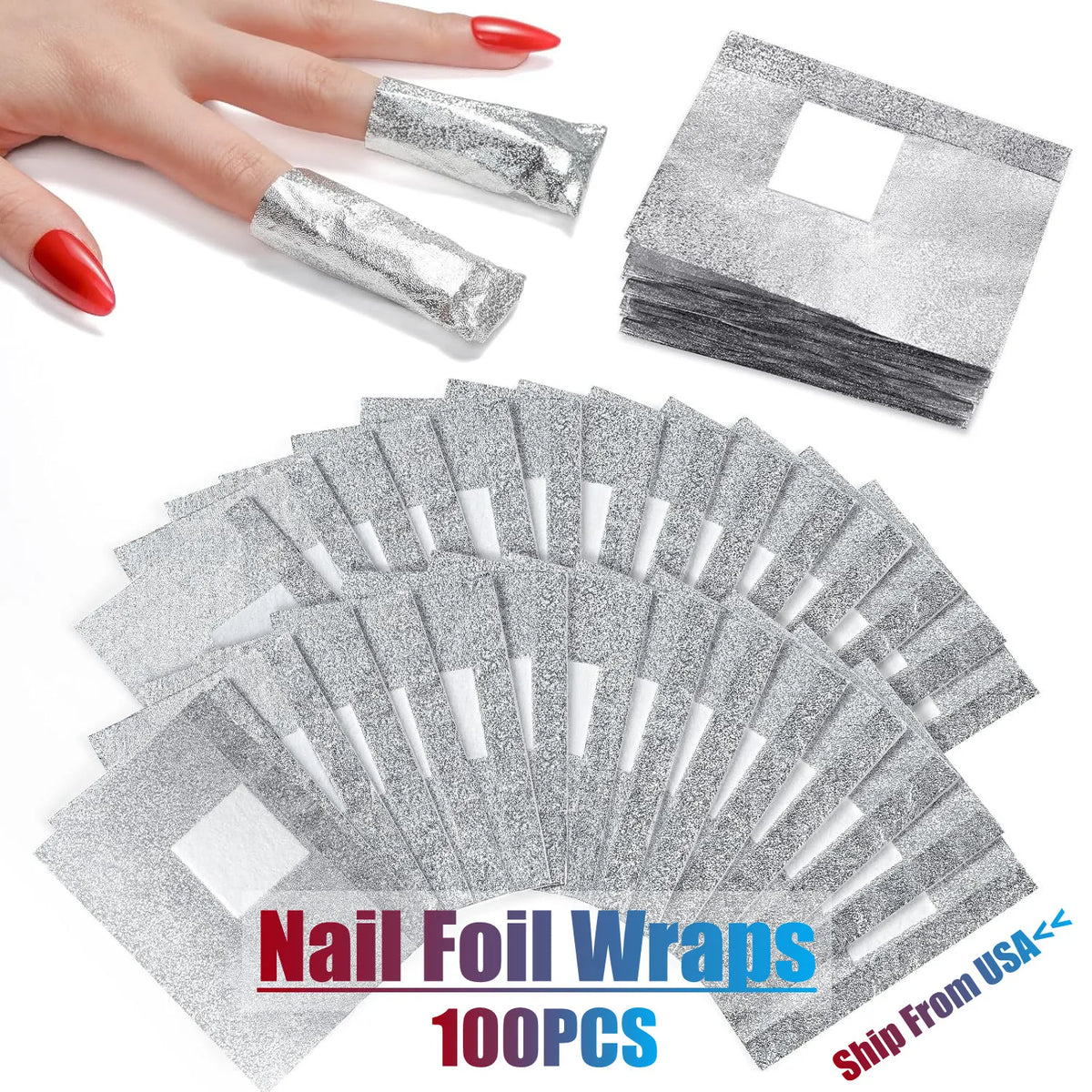 Nail Foil Wraps with Attached Cotton Pads by Makartt, 100-Piece Soak-Off Removal Supplies for Compatible Gel Polish and Nail Coatings, Acetone Not Included