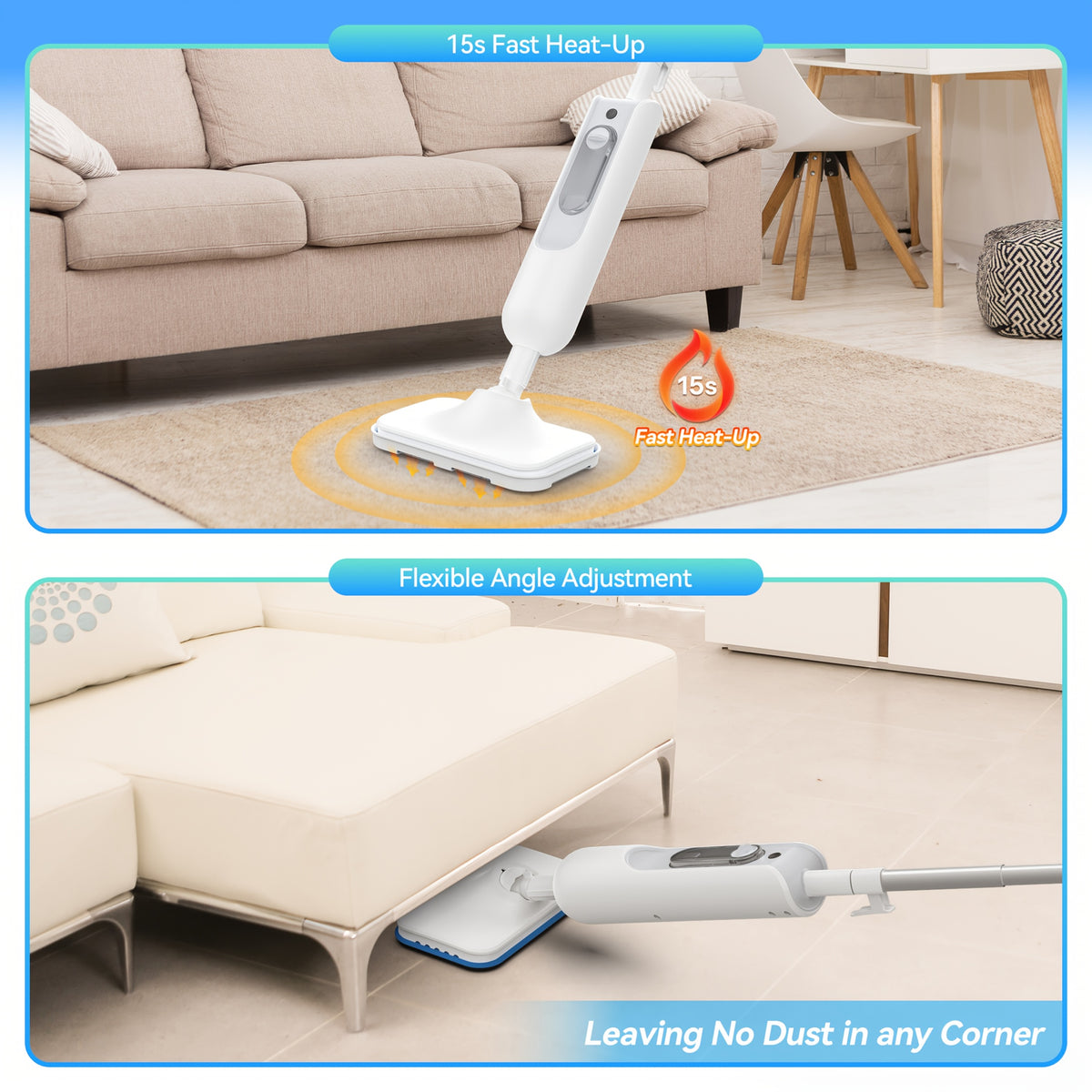 Steam Mop Cleaner INSE F2 White with Listed 10-in-1 Multifunction Design, 15-Second Heating and High-Temperature Steam for Compatible Home Cleaning Tasks