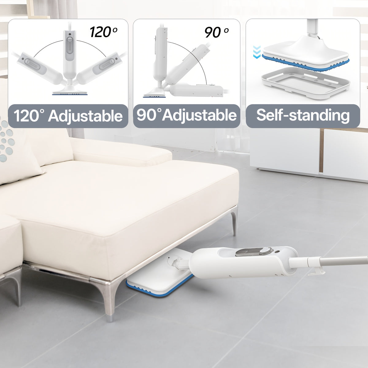Steam Mop Cleaner INSE F2 White with Listed 10-in-1 Multifunction Design, 15-Second Heating and High-Temperature Steam for Compatible Home Cleaning Tasks