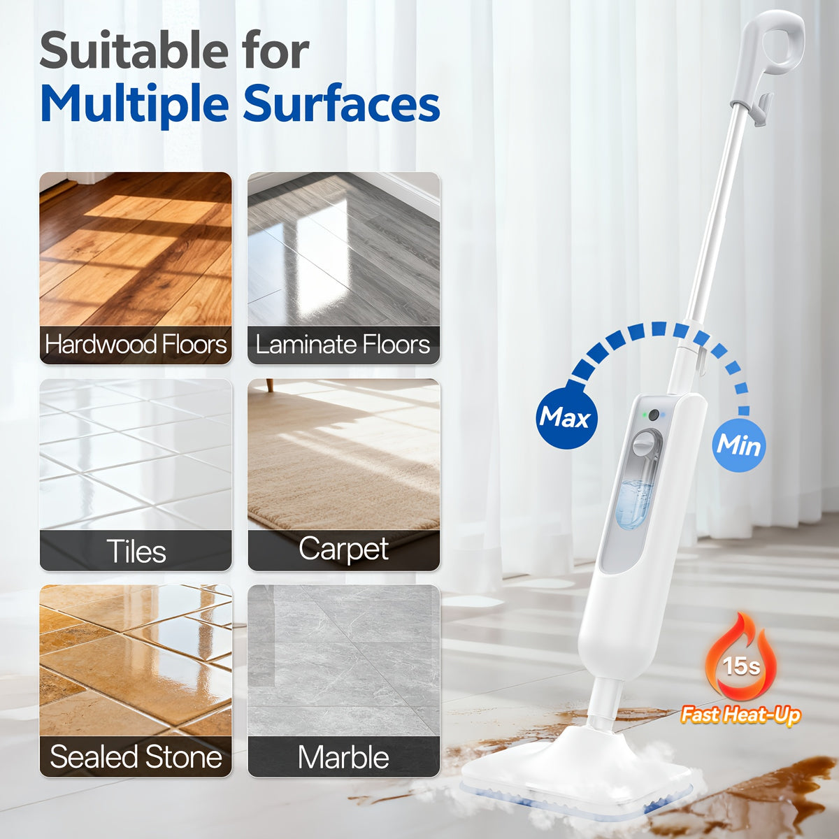 Steam Mop Cleaner INSE F2 White with Listed 10-in-1 Multifunction Design, 15-Second Heating and High-Temperature Steam for Compatible Home Cleaning Tasks