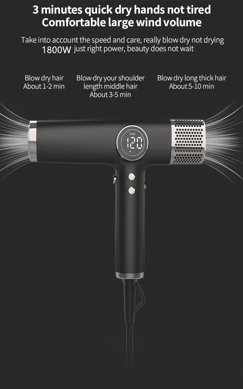 Ionic Hair Dryer with 110000 RPM Brushless Motor, Black High-Speed Blow Dryer with Thermo-Control and Low-Noise Design for Home Use, US or EU Plug