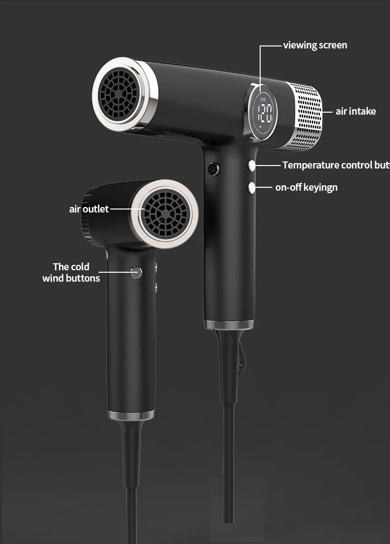 Ionic Hair Dryer with 110000 RPM Brushless Motor, Black High-Speed Blow Dryer with Thermo-Control and Low-Noise Design for Home Use, US or EU Plug